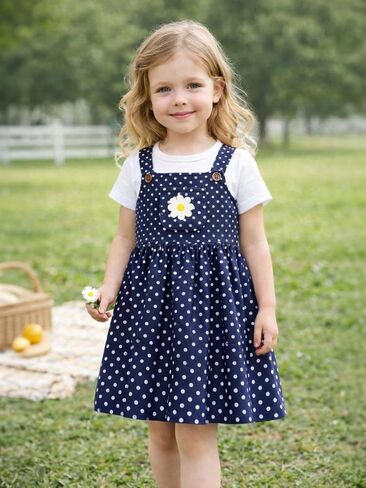 Girls' 2-piece pure cotton T-shirt dress set, suitable for children's casual wear, size 2-8Y in Kuwait