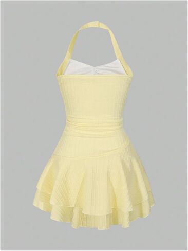 SHENHE Girl's Summer Vacation Dress Halter Neck Layered Ruffle Starfish Ruched Mini Sundress in Kuwait