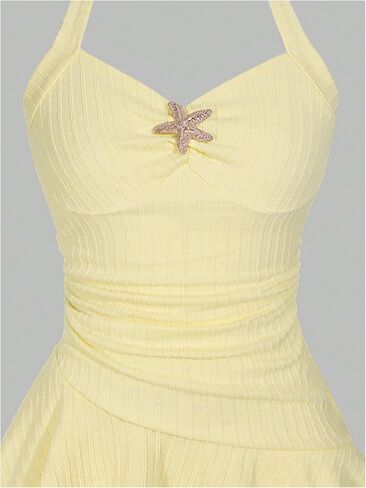 SHENHE Girl's Summer Vacation Dress Halter Neck Layered Ruffle Starfish Ruched Mini Sundress in Kuwait
