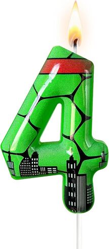 Ninja Green Hero Themed Number 4 Birthday Candle - Fractured Surface Cake Topper for Superhero Party Supplies, Action Themed Birthday Decorations(Green RZ, 4) in Saudi Arabia