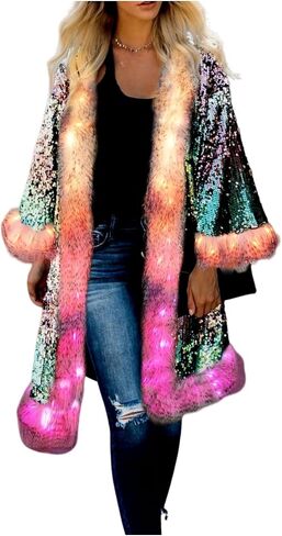 LED Light up Sequin Coat for Women Flash Sparkly Jacket Rave Costume Music Festival Outfits Parties Halloween Holiday in Saudi Arabia