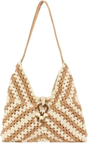 Straw Slouchy Hobo Bag for Women Handwoven Satchel Purse Summer Beach Tote Handbag with Beaded Travel Casual Shoulder Bag in Kuwait