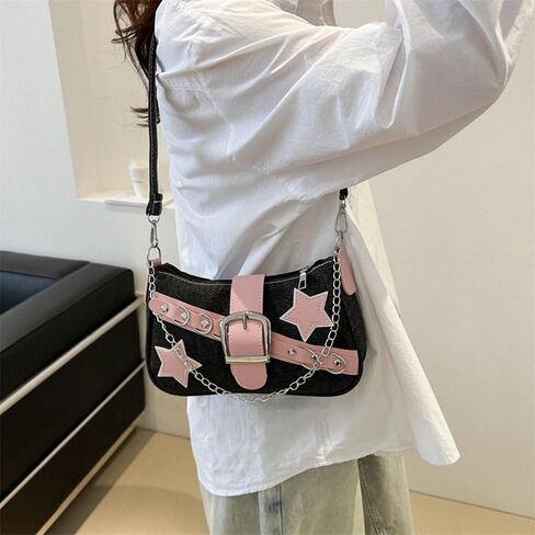 1PC Women's Y2K Pink Star Bag - Short Strap Underarm Shoulder Bag Zipper in Kuwait