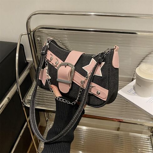 1PC Women's Y2K Pink Star Bag - Short Strap Underarm Shoulder Bag Zipper in Kuwait