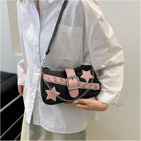 1PC Women's Y2K Pink Star Bag - Short Strap Underarm Shoulder Bag Zipper in Kuwait