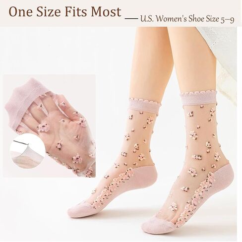 DXYAKY 5 Pairs Sheer Floral Socks for Women, Embroidered Mesh Lace Ankle Socks, Breathable Summer Cute Transparent Stockings in Saudi Arabia