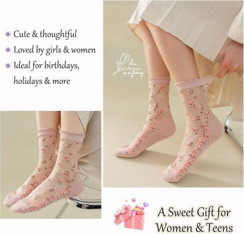 DXYAKY 5 Pairs Sheer Floral Socks for Women, Embroidered Mesh Lace Ankle Socks, Breathable Summer Cute Transparent Stockings in Saudi Arabia