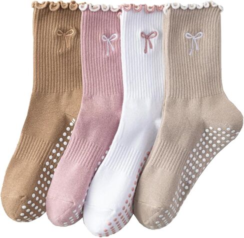 Grip Socks for Women,Ruffle Yoga Socks,Non-Slip Pilates Socks with Grips,Cute Frilly Aesthetic Fitness Socks in Saudi Arabia