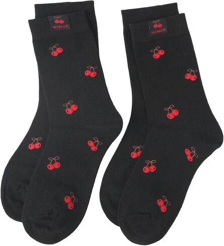 Womens Crew Socks, 2 Pairs Cute Cherry Novelty Socks Casual Athletic Cotton Calf Socks for Women in Kuwait