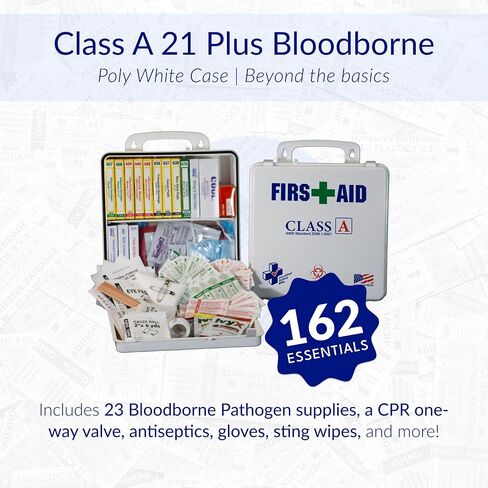 Certified Safety Mfg Class A 21 Plus BBP - 158pc USA-Made ANSI & OSHA Compliant First Aid Kit w/Bloodborne Pathogen Protection - Bloodborne Pathogen Kit for Businesses (Plastic Case) in Saudi Arabia