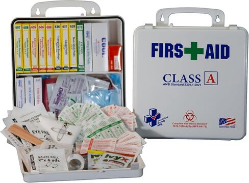 Certified Safety Mfg Class A 21 Plus BBP - 158pc USA-Made ANSI & OSHA Compliant First Aid Kit w/Bloodborne Pathogen Protection - Bloodborne Pathogen Kit for Businesses (Plastic Case) in Saudi Arabia