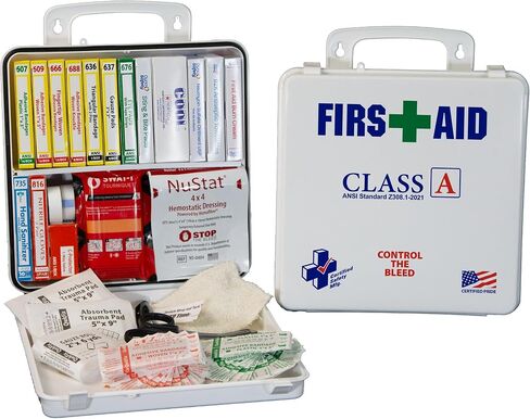 Certified Safety Mfg Class A 21 Plus BBP - 158pc USA-Made ANSI & OSHA Compliant First Aid Kit w/Bloodborne Pathogen Protection - Bloodborne Pathogen Kit for Businesses (Plastic Case) in Saudi Arabia
