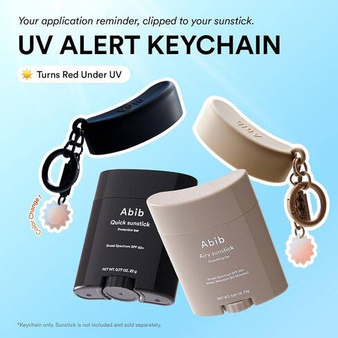 Abib UV Alert Keychain for Airy Sunstick - Cute Bag Charm for Handbags Purse Carrying Case Travel Accessories Aesthetic Gift, Korean Face Sunscreen Stick in Kuwait