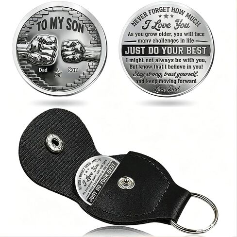 To My Son Coin Pocket Hug, Pocket Hug Token for Son from Mother Father Double Sided Keepsake Inspirational Leather Keychain in Saudi Arabia