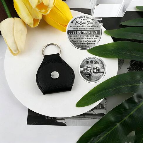 To My Son Coin Pocket Hug, Pocket Hug Token for Son from Mother Father Double Sided Keepsake Inspirational Leather Keychain in Saudi Arabia