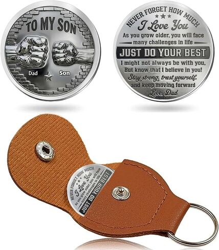 To My Son Coin Pocket Hug, Pocket Hug Token for Son from Mother Father Double Sided Keepsake Inspirational Leather Keychain in Saudi Arabia