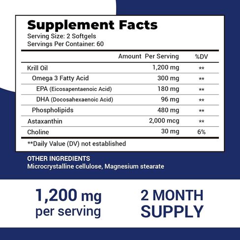 Antarctic Krill Oil 1200 mg per Serving, 120 Quick Release Softgels with Omega-3 EPA DHA, Astaxanthin & Phospholipids, Mercury Free, No Fishy Aftertaste for Heart, Joint & Brain Health in Kuwait