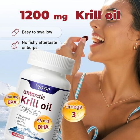 Antarctic Krill Oil 1200 mg per Serving, 120 Quick Release Softgels with Omega-3 EPA DHA, Astaxanthin & Phospholipids, Mercury Free, No Fishy Aftertaste for Heart, Joint & Brain Health in Kuwait