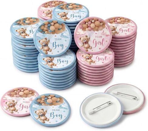 50pcs Boots or Bows Gender Reveal Button Pins, 1.5" Bow or Boot Gender Reveal Decorations, Team Boots or Bows Gender Reveal Party Supplies in Saudi Arabia