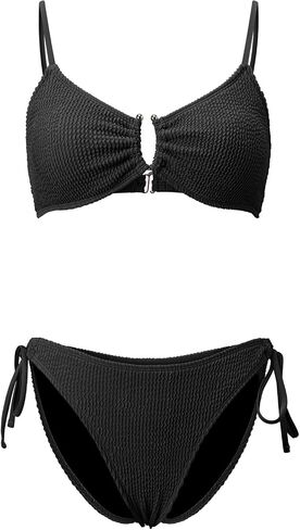 2 Piece Bikini Sets for Women Sexy High Cut Cheeky Bathing Suit Textured U-Wire Swimwear in Kuwait