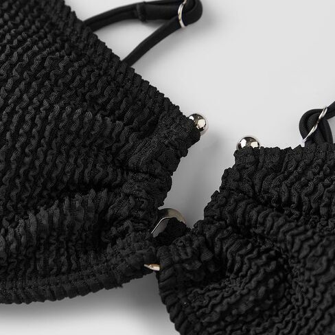 2 Piece Bikini Sets for Women Sexy High Cut Cheeky Bathing Suit Textured U-Wire Swimwear in Kuwait