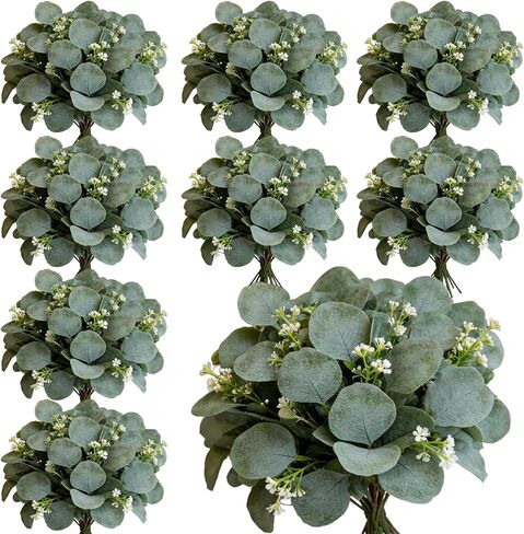 40 Pcs Faux Eucalyptus Leaves Stems Bulk Silver Dollar White Seed Artificial Greenery Stems Fake Sprays Branches for Wedding Table Centerpiece Bouquet Garland Floral Arrangement Home Decor in Saudi Arabia