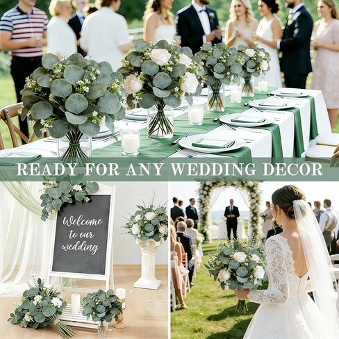 40 Pcs Faux Eucalyptus Leaves Stems Bulk Silver Dollar White Seed Artificial Greenery Stems Fake Sprays Branches for Wedding Table Centerpiece Bouquet Garland Floral Arrangement Home Decor in Saudi Arabia