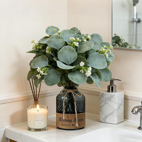 40 Pcs Faux Eucalyptus Leaves Stems Bulk Silver Dollar White Seed Artificial Greenery Stems Fake Sprays Branches for Wedding Table Centerpiece Bouquet Garland Floral Arrangement Home Decor in Saudi Arabia
