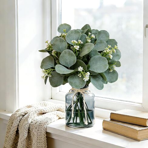 40 Pcs Faux Eucalyptus Leaves Stems Bulk Silver Dollar White Seed Artificial Greenery Stems Fake Sprays Branches for Wedding Table Centerpiece Bouquet Garland Floral Arrangement Home Decor in Saudi Arabia