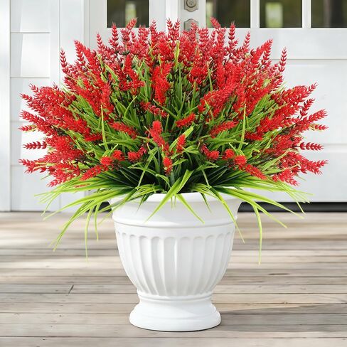 Faux Flowers for Outdoor Planters – 20 Bundles Fake Plants Outdoor, UV Resistant Artificial Plants & Flowers with Fake Monkey Grass, Faux Outdoor Plants for Porch Patio Garden Decor in Kuwait