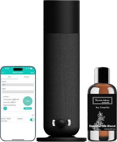 Smart Waterless Essential Oil Diffuser, Scent Air Machine for Home, Aromatherapy Scent Diffuser with Roy Tranquility Oil, Covers Up to 1000 Sq.Ft, Quiet Cold-Air Tech Machine for Hotel, Spa (Black) in Saudi Arabia