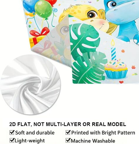 ActFirstHappy Birthday Banner Dinosaur Theme 71 x 43 Inch Birthday Party Decoration Backdrop Wall Hanging Polyester Banner Indoor Covered Outdoor Display in Kuwait