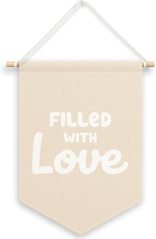 Nursery Banner Canvas, Filled with Love Kids Room Decor, Beige Girls Boys Pennant Flag Sign Hanging, Inspirational Wall Art Gifts for Toddler Room Baby Shower Playroom Bedroom Decor 11x15in in Saudi Arabia