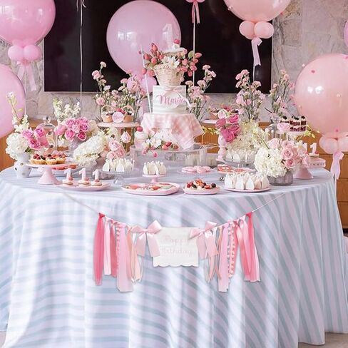 Pink Tulle High Chair Birthday Banner - Elegant ‘Happy Birthday’ Garland for Baby Shower/Party, Handmade Ribbon & Pom - Pom Decor in Saudi Arabia