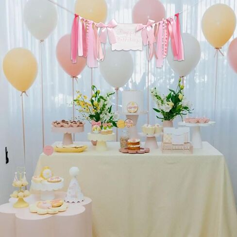 Pink Tulle High Chair Birthday Banner - Elegant ‘Happy Birthday’ Garland for Baby Shower/Party, Handmade Ribbon & Pom - Pom Decor in Saudi Arabia