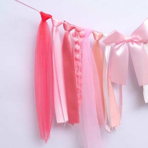 Pink Tulle High Chair Birthday Banner - Elegant ‘Happy Birthday’ Garland for Baby Shower/Party, Handmade Ribbon & Pom - Pom Decor in Saudi Arabia
