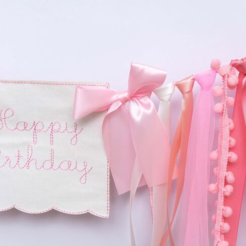 Pink Tulle High Chair Birthday Banner - Elegant ‘Happy Birthday’ Garland for Baby Shower/Party, Handmade Ribbon & Pom - Pom Decor in Saudi Arabia