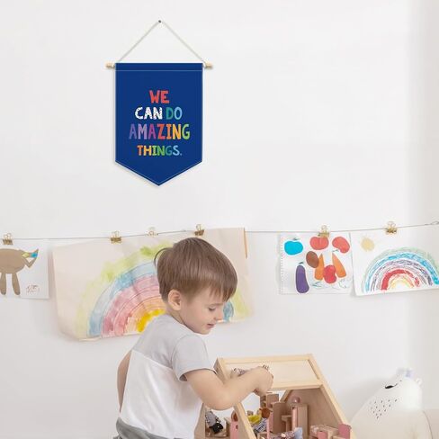 We Can Do Amazing Things Banner Canvas, Classroom Blue Boys Kids Room Decor, Inspirational Pennant Flag Sign Hanging, Nursery Wall Art Gifts for Toddler Room Preschool Homeschool 11x15in in Saudi Arabia