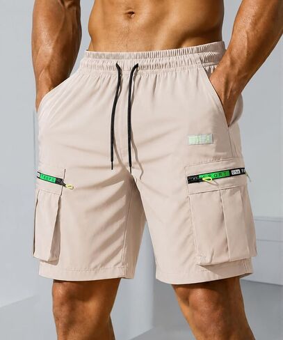 Men's Cargo Athletic Shorts Loose Fit Drawstring Breathable Workout with Zipper Pockets in Kuwait