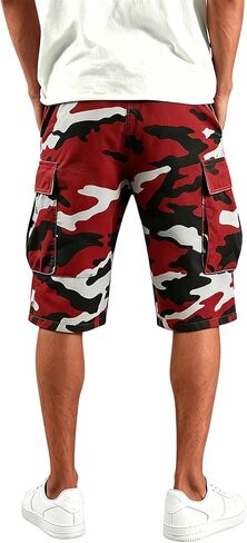 Men's Camo Capri Cargo Shorts Multi Pocket Elastic Drawstring Waist Below Knee Outdoor Hunting Casual Cropped Shorts in Kuwait
