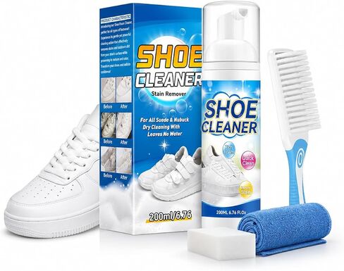 White Shoe Cleaner Kit, Sneaker Cleaner Kit with Brush and Towel, Shoe Cleaning Form for White Shoes, Leather, Boots, Canvas Shoes (6.76 fl oz) in Saudi Arabia