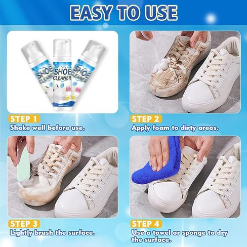 White Shoe Cleaner Kit, Sneaker Cleaner Kit with Brush and Towel, Shoe Cleaning Form for White Shoes, Leather, Boots, Canvas Shoes (6.76 fl oz) in Saudi Arabia