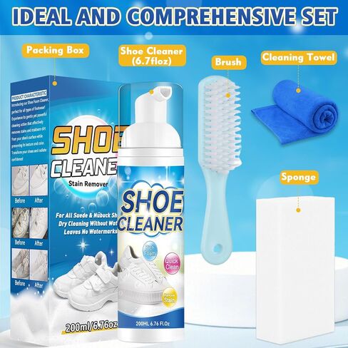 White Shoe Cleaner Kit, Sneaker Cleaner Kit with Brush and Towel, Shoe Cleaning Form for White Shoes, Leather, Boots, Canvas Shoes (6.76 fl oz) in Saudi Arabia