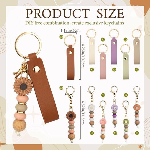 Starry 12/24PCS Daisy PU Leather Beadable Keychain Blanks Bulk Laser Engraving Blanks Keychain Kit Bag Purse Key Rings DIY in Kuwait