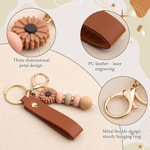 Starry 12/24PCS Daisy PU Leather Beadable Keychain Blanks Bulk Laser Engraving Blanks Keychain Kit Bag Purse Key Rings DIY in Kuwait