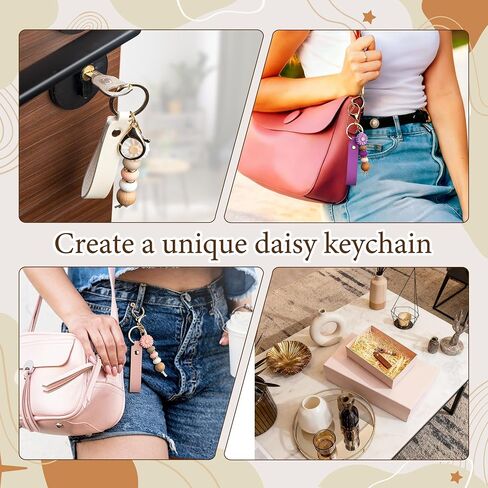Starry 12/24PCS Daisy PU Leather Beadable Keychain Blanks Bulk Laser Engraving Blanks Keychain Kit Bag Purse Key Rings DIY in Kuwait