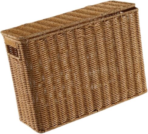 Narrow and Tall Woven Storage Basket with Lid, PE and Metal Magazine Holder Organizer for Office, Kitchen, and Bathroom in Kuwait