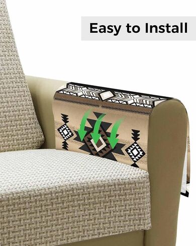 Sofa Armrest Organizer Bedside Caddy, Southwestern America Non Slip Couch Remote Control Holder, Brown Tribal Geometric Ethnic Vintage Arm Chair Caddy with Pocket for Phone, 13''x35'' in Saudi Arabia