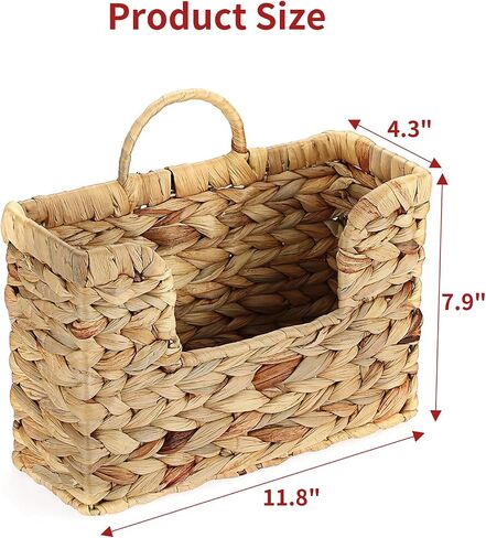 Woven Hanging Magazine Holder, Natural Water Hyacinth Wall Mounted Basket for Books, Files & Magazines, Organizer Rack with Handle (Water Hyacinth, 11.8″ x 4.3″ x 7.9″) in Saudi Arabia