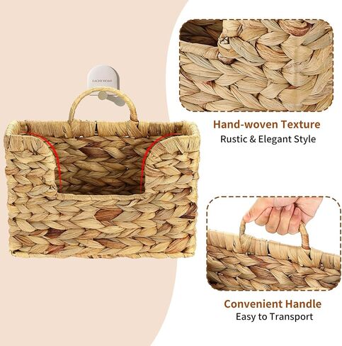 Woven Hanging Magazine Holder, Natural Water Hyacinth Wall Mounted Basket for Books, Files & Magazines, Organizer Rack with Handle (Water Hyacinth, 11.8″ x 4.3″ x 7.9″) in Saudi Arabia